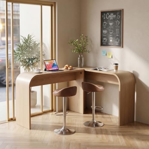 Curved Counter Height Bar Table, Narrow High Top Pub Dining Table - Natural