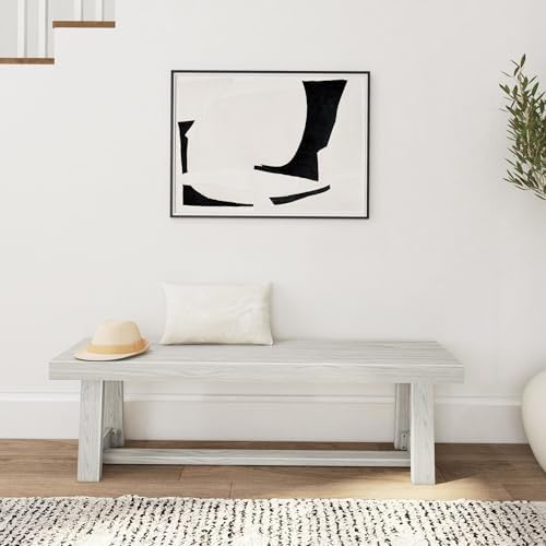 Plank+Beam Classic Dining Bench, 60 Inch, White Sand Wirebrush