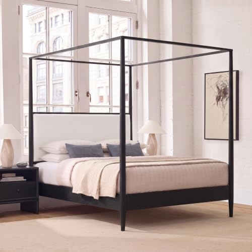 King Size Wood Canopy Bed Frame, Black Vintage Four-Posters Platform Beds
