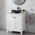 24 Inch White Bathroom Vanity with Marble Texture Top, Traditional Standing Pedestal Cabinet with Black Boat Ceramic Sink