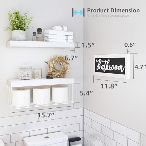 QEEIG ‎Bathroom Shelves with Decor Sign (White, 15.7")