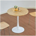 Round Dining Table, 24" Circle Tulip Table with Thickened Tabletop & Metal Pedestal, Mid Century Modern Bistro Table for Kitchen, Small Places, Living Room, Cafe (Faux Oak)