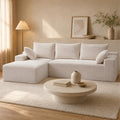 95" L-Shaped Left Facing Cloud Sectional Couch for Living Room, Modular Compressed Boneless Sectional Sofa Corduroy Boneless Corner Foam Sofa W/Chaise Lounge and Pillows