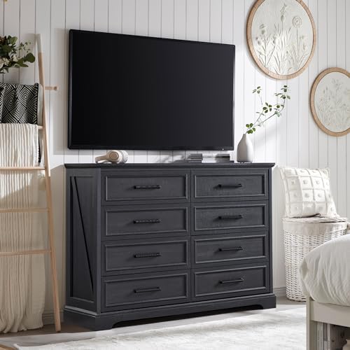 ACCOHOHO Farmhouse 8 Drawers Dresser Chests for Bedroom, Black