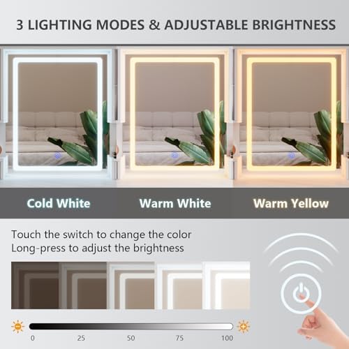 CSZZD White Makeup Vanity Desk with LED Mirror & RGB Cabinets | Vanity Table with Charging Station and 6 Storage Drawers, Adjustable 3 Mode Mirror Lights, Bedroom Dressing Table for Women