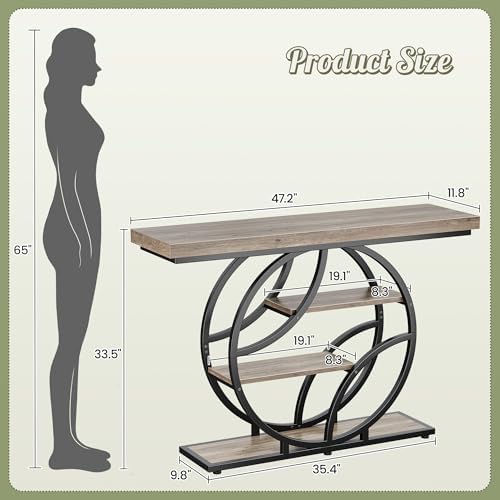 Huuger 47.2 Inch Entryway Table, Industrial Console Sofa Table with Storage
