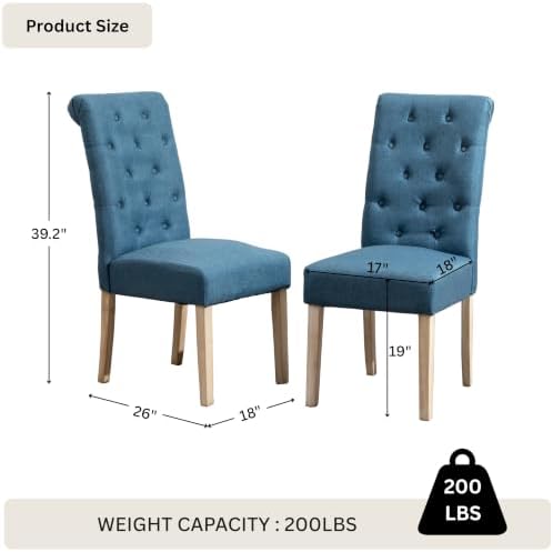 Roundhill Furniture Habit Solid Wood Tufted Parsons Dining Chair (Set of 2), Blue