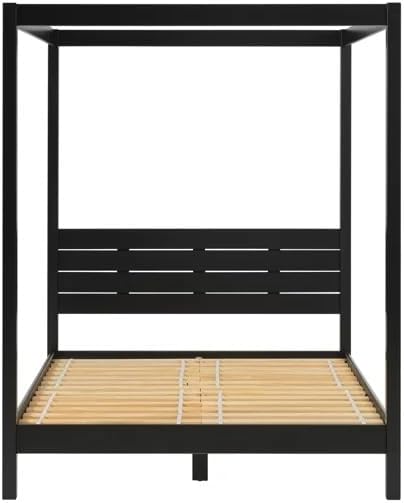 Solid Pine Canopy Bed Frame, Queen - Matte Black Painted Finish