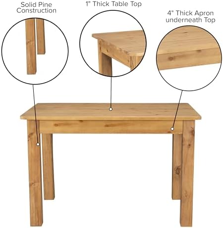 Merrick Lane Jessamine 46" x 30" Rectangular Rustic Solid Pine Farm Dining Table, Antique Farmhouse Wooden Dining Table for Kitchens and Parties, Light Natural