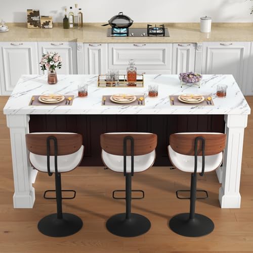 Gyfimoie 71" Large Imitation Marble Bar Table with Roman Column,36" Tall Island Table with Charging Station,Mordern Kitchen Island,Home Bar Unit for Home Kitchen, Living Room, Balcony, Basement