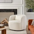 KINWELL 34" W Boucle Swivel Barrel Chair with Toss Pillow, Beige