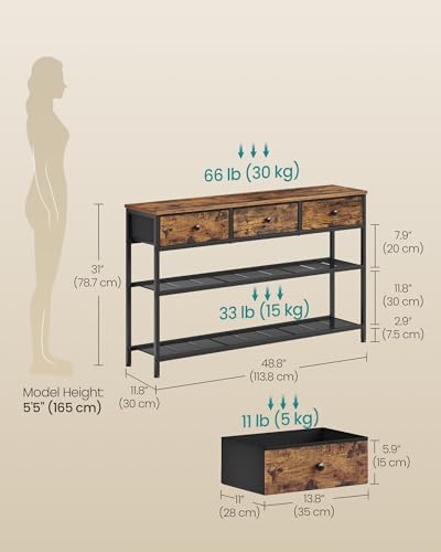 SONGMICS Console Table with 3 Fabric Drawers, Narrow Entryway Furniture
