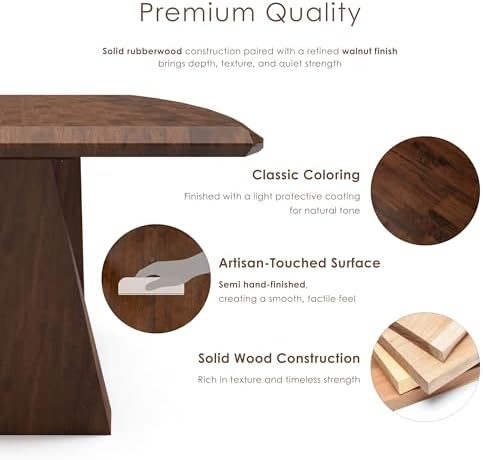 Furniture of America Nazaen III 82.5" Mid-Century Modern Solid Wood Live Edge Dining Table with Steel Support, Walnut Finish, Seats 4–6