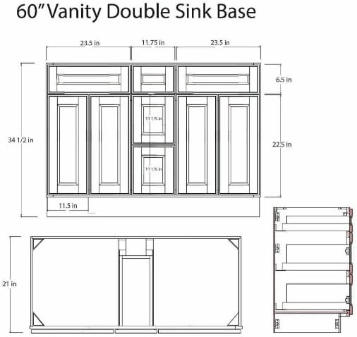 Riley & Higgs White Shaker 60" Double Sink Vanity Base Cabinet with Drawers | Shaker-style vanity base with drawers, sized for a 60-inch double-sink configuration