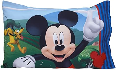 Disney Mickey's Big Adventure Blue, Red, Yellow & Green 4Piece Toddler Bed Set - Comforter, Fitted Bottom Sheet, Flat Top Sheet, Reversible Pillowcase, Blue, Red, Yellow, Green