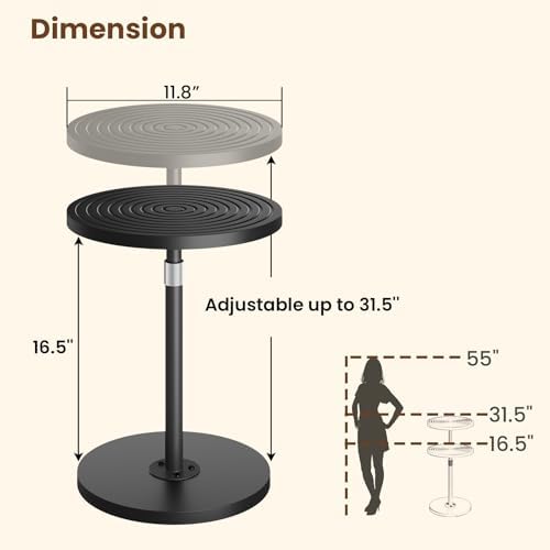Asgolion Small Round Side Table, Adjustable-Height Drink Table