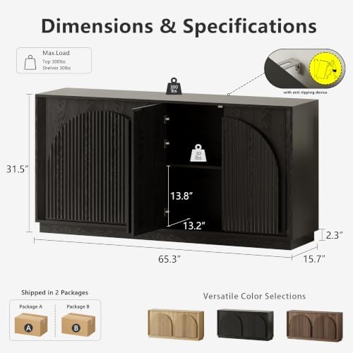 win2win 65" Sideboard Buffet Cabinet with Storage, Modular Credenza, Black