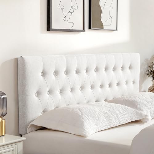 Tufted Upholstered Headboard Full Size, Adjustable Height 37- 51 in, White