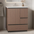 IRONCK 30-Inch Bathroom Vanity with Ceramic Sink, Modern (Walnut Brown) | Power Outlet | Freestanding | Divided storage | Hiddle Handle | Soft-Close Hinges