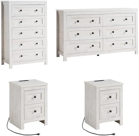 LUXOAK 4-Piece Farmhouse Bedroom Set with Dressers & Nightstands, White