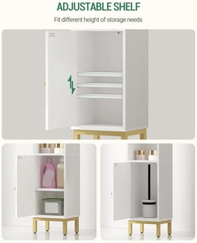 Hzuaneri Bathroom Storage Cabinet, Small Corner Floor Cabinet | Narrow Toilet Paper Holder, Bathroom Organizer with Adjustable Shelf, 2 Doors, for Small Spaces, White BC38213G