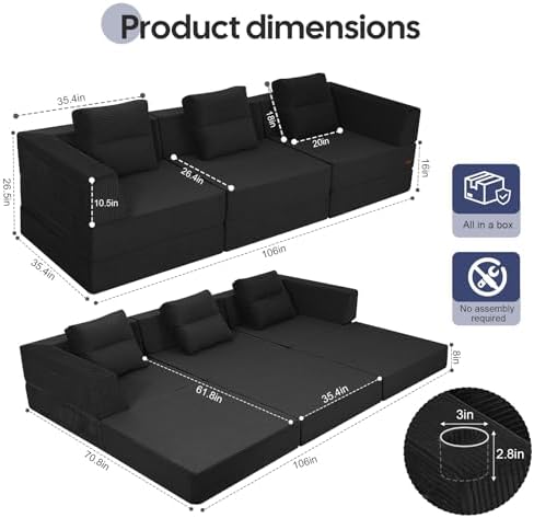 COMAX Futon Sofa Bed, Convertible Sofa Bed, Folding Boneless Couches