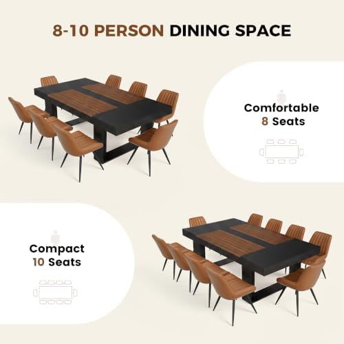 Miereirl 7-Piece Modern Farmhouse Dining Table Set, 86.6" x 47.2" Sturdy Stable Dining Table with 6 Chairs, Rectangular Kitchen Table Set for 6,(Black & Walnut Table+6 Brown Chairs)