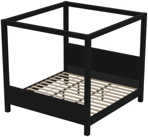 King Size Canopy Bed with Upholstered Headboard & Footboard, Black