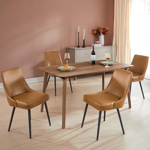 kinmars Kitchen & Dining Leather Dining Chairs Set of 4, Brown