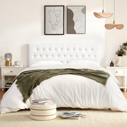 Upholstered Headboard California King, Adjustable Height 37''- 51'', White