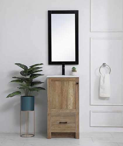 18" Pre-Assembled Bathroom Vanity with Sink, Engineered Wood, Ivory White Engineered Marble Countertop Attached, Single Oval Porcelain Sink, 1 Soft-Close Drawers, Natural Oak