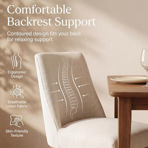 HNY Modern Dining Chairs Set of 4 with Comfortable Back Support, Farmhouse Soft Linen Upholstered Kitchen Dining Room Chairs with Solid Wood Legs, Armless Accent Side Chairs for Living Room, Beige