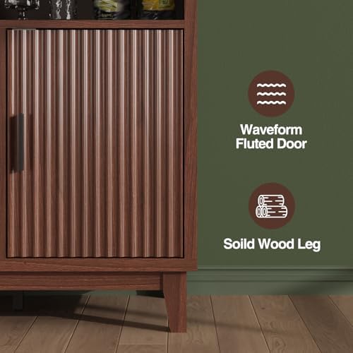 Vabches Fluted Coffee Bar Cabinet with Charging Station, 47.2" W Home Bar