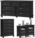 SAVOR LIFE Farmhouse Dresser and Nightstand Sets 4 Piece, Black