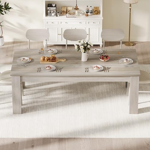 71" Farmhouse Dining Table for 6-8 People, Large Rectangular Kitchen Table, Rustic Wood Dinner Table for Dining Room and Living Room, Sturdy Country Table for 6 to 8, 300 lbs, Rustic Gray