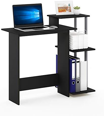 Furinno EFFICIENT Desk, 28.6" Wide Gaming Desk with 3 Open Side Shelves, Laptop Notebook Computer Desk, Office Desk for Home Office, Study Room, Dorm, Bedroom, Black