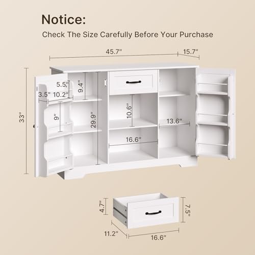 Gizoon 45" Kitchen Sideboard Buffet Cabinet with Storage, White