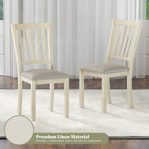 AMERLIFE Set of 8 Farmhouse Dining Chairs with Upholstered Seats, Cream