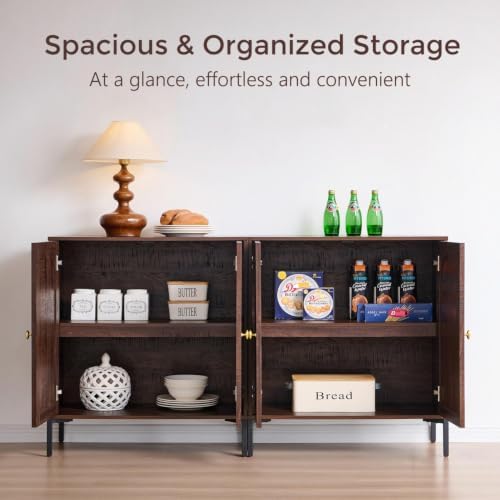 IFGET 123.5" W Modern Arched Sideboard Buffet Cabinet with Storage, Brown