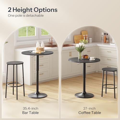 HOOBRO 2 Pcs Bar Table, Height-Adjustable Round Pub Table 27-35.4 Inches with Sturdy Base, Modern Style Bar Table Easy Assembly with Metal Base for Pub, Party and Small Places, Black BK58BTP201G1N1