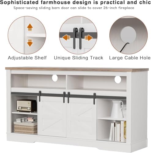 YESHOMY Farmhouse Fireplace TV Stand for TVs up to 65+ Inch, Rustic White