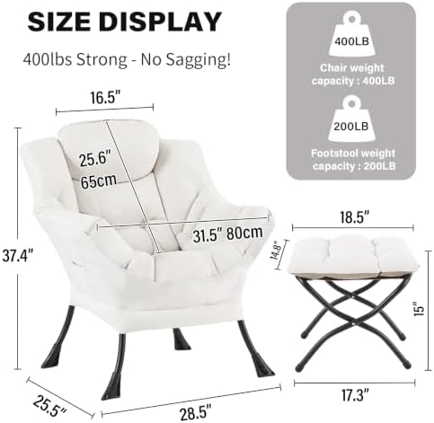 Tiita Lazy Chair with Ottoman, Comfy Reading Accent Chair, Beige