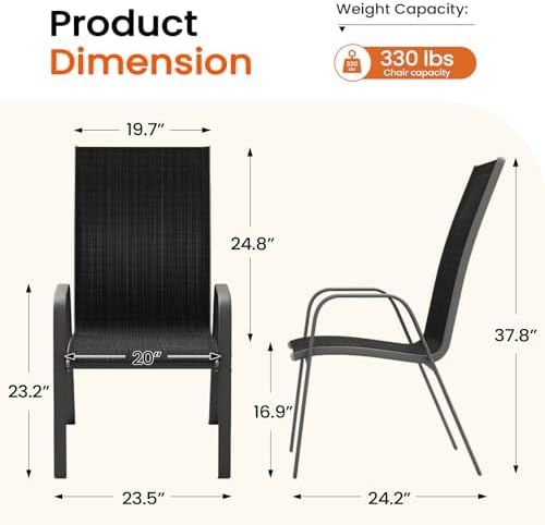 JEAREY Patio Dining Chairs Set of 4, Stackable Outdoor Chairs, Black