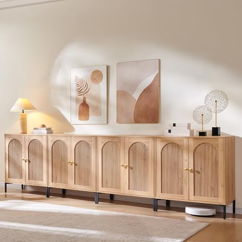 IFGET 123.5" W Modern Arched Sideboard Buffet Cabinet with Storage, Natural