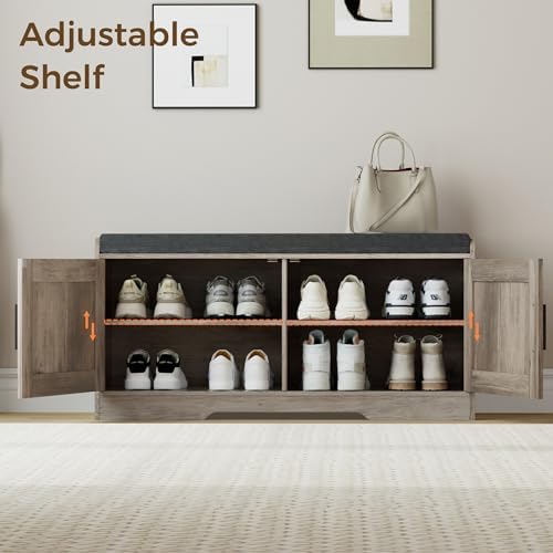 Homleke Shoe Storage Bench, 2 Doors & Thickened Padded Seat Cushion