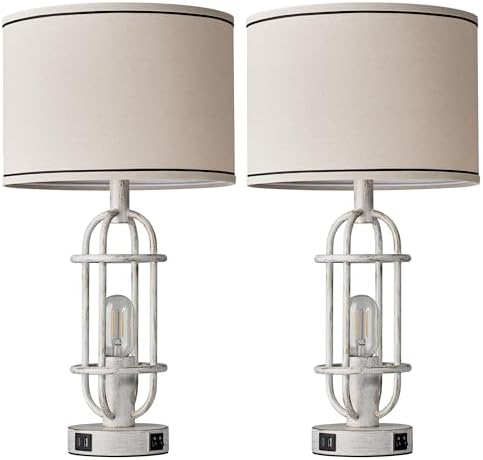 Reaketon 22.3” Vintage Table Lamps for Living Room Set of 2, Antique White