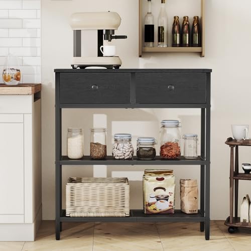HOOBRO 29.5" Narrow Console Table with 2 Fabric Drawers, Sofa Table, Small Entryway Table with 3-Tier Storage Shelves, Behind Couch Table, for Living Room, Hallway, Black BB72XG01