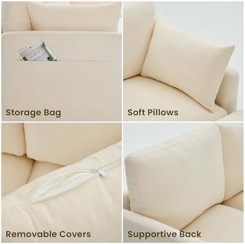 Iroomy Modular Sectional Loveseat Couch for Living Room, Modern Chenille Sofa with Ottoman, 5 Seat, Beige