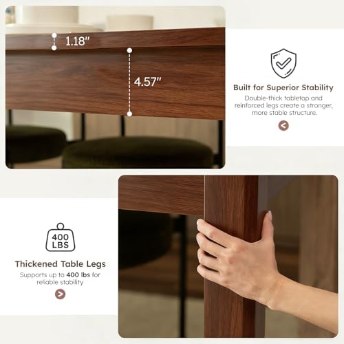 Dining Table for 6, Farmhouse Rectangular Kitchen Table, Walnut Wood