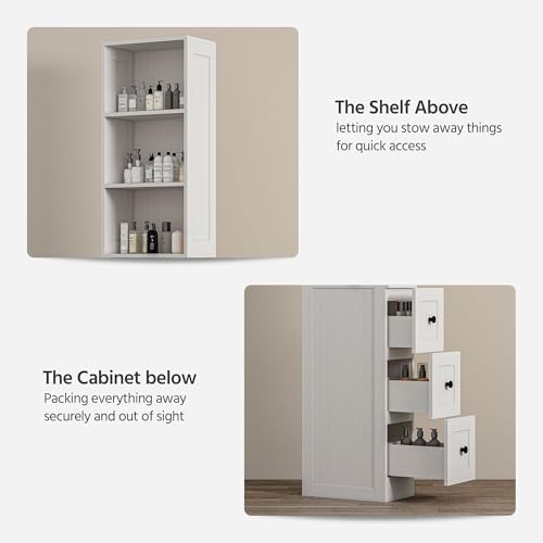 Tall Narrow Bathroom Storage Cabinet, 67" Floor Cabinet with 2-Way Reversible Door & 3 Drawers, Narrow Pantry Linen Tower with Adjustable Shelves for Small Space, Kitchen, Laundry, White